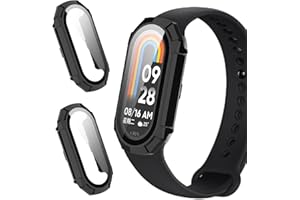 KZIOACSH 2 Pack Case for Xiaomi Smart Band 8, Ultra-Thin Flexible Anti-Scratch Shockproof PC Case with Tempered Glass Screen Protector