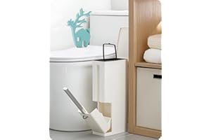 Baffect Juego de Cepillo para Inodoro y Papelera,Soporte para Inodoro para baño Cepillo con Curva Multifunción 4 en 1 Bote de Basura y Cepillo para Inodoro y Estuche para Set de pañuelos (Blanco)