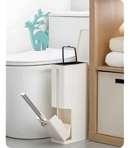 Set di pattumiere per il bagno 4x8x17 pollici 2 in 1 pattumiera per il bagno e set scopino per WC con coperchio Set da bagno rettangolare con