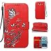 Produktbild Fanryn Schutzhülle / Cover / Handyhülle / Etui für Samsung Galaxy S3 Neo GT-I9301 GT-i9300 Farbdruck Narzissen Muster Design Folio PU Leder Tasche Case Hülle im Bookstyle mit Standfunktion Kredit Kartenfächer – Groß Rot