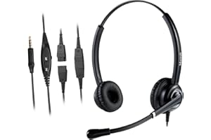 Headset Handy mit Mikrofon Noise Cancelling, Stereo 3,5mm Klinke Kopfhörer mit Lautstärkeregler für iPhone Samsung Laptop Computer Business Skype SoftPhone LKW-Fahrer Call Center Office