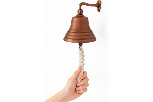 Accessoires de Bar Assortis pour la Maison, Cloche à Main | Cloche en Laiton Murale Suspendue avec Corde Durable | Cloche en Bronze Unique avec des Sons forts idéale pour Noël, réception (8 Pouces)