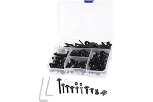 VORTEXQ6 195PCS Universal Motorcycle Fairing Bolt Kit - Black Screws, Nuts, Fastener Clips with Wrench & Washers Compatible with Suzuki for Honda for Yamaha for BMW