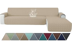 Ystyle Copridivano Impermeabile con Penisola 3 Posti (L 255 CM), Copri Divano Angolare Destra/Sinistra Universale Reversibile, Copridivani Chaise longue Antigraffio Antimacchia, Beige