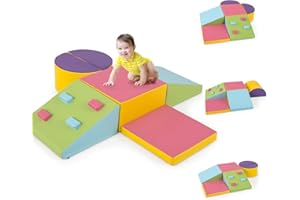 HOMFME Parcours Motricité Bébé en Mousse 6 Pièces, Blocs d’Escalade avec Housse en Cuir et Attaches à Crochets et Boucles, Aire de Jeux à Différentes Formes, Idéal pour Enfants 3 Ans Plus (Coloré)