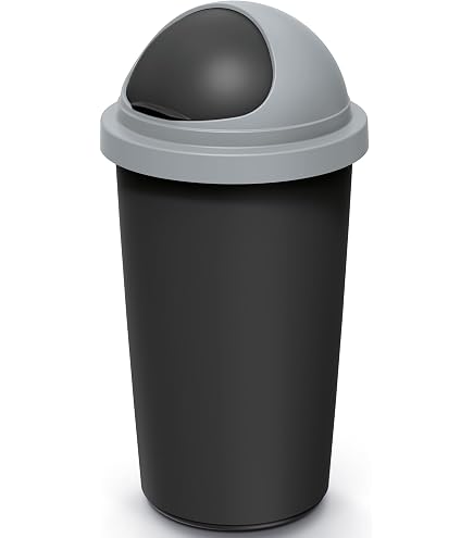 2friends SUSTANIA Pattumiera 50L Coperchio Basculante - Plastica Riciclabile Nero/Argento