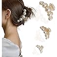 Pearl Hair Claw Clips for Women, Large Pearl Hair Grip, Big Hair Clips for Thick/Fine Hair, Pearl Hair Slide Hairdressing Clips Long Hair Accessories for Women/Girl(3 pcs,3 Size)