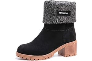 Hitmars Stivali Donna Invernali Stivaletti Camoscio Boots con Tacco Stivali Caldi Foderati Largo Scarpe Eleganti Moda Comodi Nero Marrone Grigio EU35-43