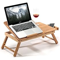 Tavolino Da Letto Pieghevole In Bambù - Vassoio Colazione 50x30cm, Bordi Rialzati, Multifunzione - Foto 4