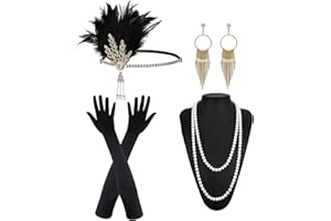 MIVAIUN 5-częściowy zestaw akcesoriów z lat 20, Flapper Great Gatsby, zestaw akcesoriów z lat 20., modna opaska na głowę, długie rękawiczki, naszyjnik perłowy, kolczyki, wspaniałe akcesoria Gatsby dla kobiet (5 sztuk)