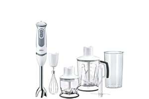 ‎BRAUN HOUSEHOLD Braun Stabmixer MQ 5245WH Stabmixer – MultiQuick 5 Vario Pürierstab mit Edelstahl Mixfuß, 1000 Watt, inkl. 4-teiligem Zubehör-Set, weiß/grau