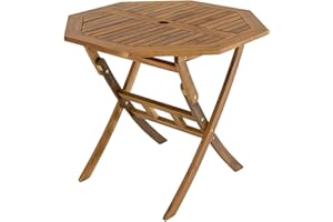 Charles Bentley FSC Hardwood Octagonal Dining Table, Folding, Space Saving, Central Parasol Hole, Acacia Hardwood, Oil Coated, Natural Colour, Garden, Patio, Family, Traditional Design, (90x90x74cm)