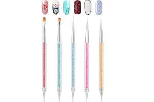 Double-Ended Nail Art Brushes, TEOYALL 5 PCS Nail Design Tools Kit Including Nail Liner Brush and Nail Dotting Pens for UV Gel Nail Home Salon