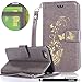 Produktbild HUDDU Grau Schutzhülle für iPhone 7 Handyhülle Golden Butterfly Muster PU Leder Tasche Wallet Case Flip Hülle Ledertasche mit Kartenfach Magnet Cover Brieftasche Etui Handytaschen für iPhone 8