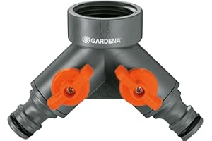 Gardena Zawór podwójny: rozdzielacz wody do kranu z gwintem 26,5 mm (G 3/4 calowy), do jednoczesnego podłączenia dwóch urządzeń, oba wyjścia regulowane (938-20)