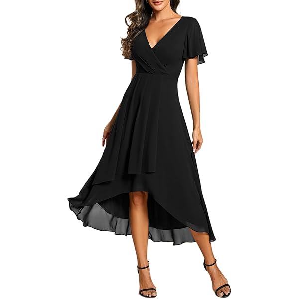 Ever-Pretty Asymmetrische bruiloftsgast jurk V-hals A-lijn