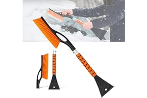 NIRCHO Ice Scraper and Snow Brush for Car Windscreen, 2 in 1 Removable Car Ice Scraper with Ergonomic Foam handle, Winter Snow Brush Scratch-Free Snow Removal Tool for Windshield for Cars Trucks SUV (Orange)
