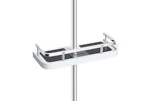 HOMEASY Estante de Ducha para Baño, Estantería para Ducha Ajustable Sin Taladro, Estantería de Ducha Sin Taladro para Varilla de Ducha de 18-25 mm(Rectángulo, Sin Gancho)