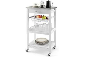 GIANTEX Carrello da Cucina a Rotelle con Mensole, Cassetto, Carrello di Servizio, Stile Moderno per Cucina e Soggiorno, 47x39x85 cm, Bianco