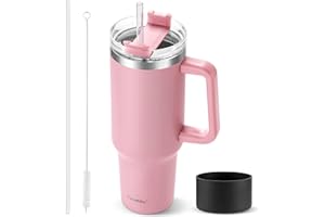 TaroKitc 1.18L / 40oz Thermal Mug with Handle and Straw, Double Wall Stainless Steel Vacuum Insulated Flask with Lid and Straw, Travel Coffee Mug for Hot/Cold Drinks