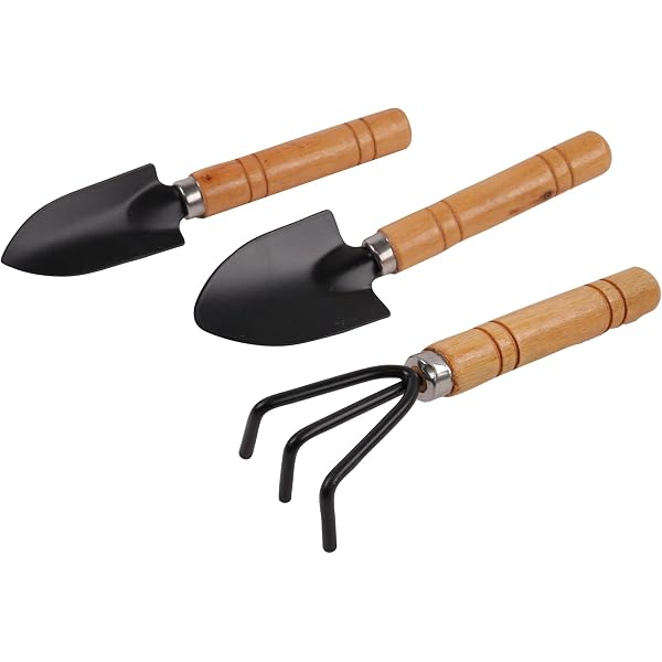 Kit Mini Outils De Jardin 3 Pièces - Pelle, Bêche Et Griffe Pour Pots Et Plantes D'intérieur