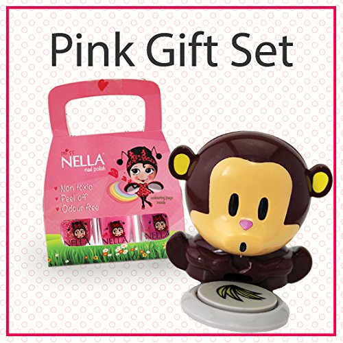 Miss Nella - Set de regalo rosa  3 niños esmalte de uñas & Monkey Dryer, no tóxico, despegar, base de agua esmalte de uñas