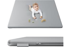COMOMY Veganes Leder Krabbelmatte Baby, 127x127x3 cm Krabbeldecke für Baby, Extra Dicke und Weiche Schaum Spielmatte Baby Kinder, Wasserdicht & Rutschfeste Baby Play Mat für Laufstall (Hellgrau)