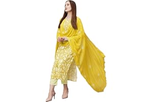 GoSriKi Damen Kurta-Hose aus Baumwollmischung mit Dupatta