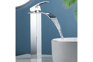 Maynosi Grifos De Lavabo, Grifo De BañO, Grifo Lavabo Cascada Alto, Grifo Mezclador De Agua Caliente Y FríA Con Monomando, DiseñO Moderno Y Cuadrado, Incluye Mangueras (Cromo)