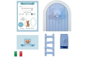 MFS MYFUTURSHOP Myfuturshop® Topolino Perez Porta Magica, Scatola per Dente, Scala, 4 certificati di Dente Pulito. Regalo originale per ragazzo e ragazza. VERSIONE ITALIANA (BLU)