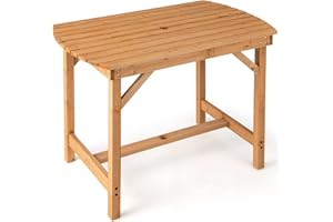 ‎COSTWAY COSTWAY Gartentisch aus Massivholz, 100x60x75 cm, Esstisch mit Schirmloch, rechteckiger Terrassentisch, Balkontisch, Holztisch für Balkon, Garten, Terrasse