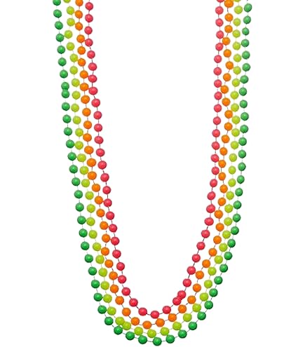 W WIDMANN MILANO Party Fashion - 05843 - Collar con perlas de colores neón, 4 piezas, joya, gargantilla, años 80, carnaval, fiesta temática