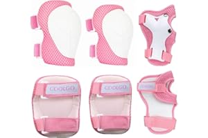 COOLGO Protezioni Bici Ginocchiere Set per Bambini 15-30 KGS, 6 Pezzi Regolabili Gomiti Ginocchiere Protettive Polsi per Bambina Bambino per Pattini a Rotelle Skateboard Roller Ciclismo