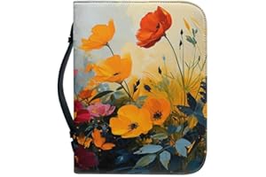 Kuiaobaty Painting Flowers Bible Bag Case with Zipper Faux Leather Tulip Floral Book Covers for Paperbacks Protective Cover for Women,Men