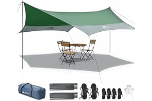Forceatt Toldo de Refugio Impermeable, 3.7 * 4.3m Hamaca Tienda Tarp con 6 Puntos de Sujeción se Puede Usar con Carpa y Hamaca en Campamentos, Caminatas, Mochileros y Jardín.