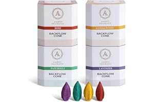 AAKRITI GALLERY Aakriti Coni di incenso a riflusso naturale lavoro manuale cascata incenso rosa, legno di sandalo, patchoul, lavanda per riflusso naturale per meditazione, aromaterapia e yoga -100 pezzi (proiettile)