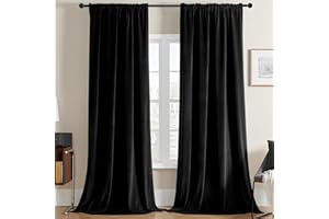 ‎JOYDECO Joydeco Thermovorhang Kälteschutz Samtvorhang, 2er Set H 160 x B 132 Schwarz Elegant Verdunklungsvorhänge, Schallschutz Blickdicht Samt Gardinen Wohnzimmer Schlafzimmer Winter