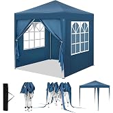 WOLTU Garden Pavilion Folding Tent 2 x 2 m Blue | UPF 50+ UV, Waterproof, Height Adjustable, Stable, 4 Walls, Beach