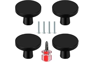 Ainiv 4 Pièces Boutons de Porte, Boutons de Meubles en Noir, Boutons Armoire Ronds, Boutons de Tiroir en Noir, Poignees de Porte de Cuisine pour Commode, Armoire, Meuble, Placard, avec Tournevis