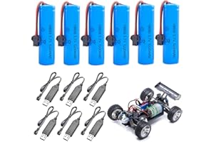 TGKYK 6 Stück 3.7V 1200mah Li-ion Battery, 3 7v Li-ion Akku mit 4 SM-2P-Steckern und USB-Ladegerät, RC Recgargeble Battery, Li ion Power Ersatz Akku für RC-Autos, Boote, Autos, Roboter, Schiffe