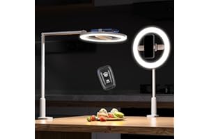 AIXPI Ringlicht mit Stativ, 10 Zoll Overhead Stativ Handy with Ring Light, 3 Lichtfarben ringleuchte Drehbar LED Handy Selfie Licht mit Fernbedienung, Streaming Licht für Tiktok, YouTube