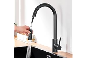 Lonheo Wasserhahn Küche Schwarz, Hochdruck Küchenarmatur Ausziehbar mit 2 Srahlarten, 360° Drehbar Mischbatterie Küche Edelstahl Spültischarmatur mit brause