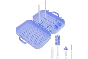 Adorila Travel Bottle Brush Set with Stand, Portable Bottle Cleaner Kit with Silicone Bottle Brush, Drying Rack, Nipple Brush, Straw Brush, Soap Dispenser (Blue)