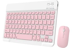 PQXJIOAE Wireless Keyboard and Mouse Set, 10'' Ultra Slim Bluetooth Keyboard and Mouse, Rechargeable for IOS, Mac, IPad, Windows and Android 3.0 and above OS (pink)
