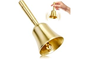 QTMMC Solid Brass Hand Bell Super Loud Small School Hand Bell Brass Handbell With Metal Clapper for Hotel, Reception, Dinner, Library, Pub, School, Pet Play (9.8cm High x 4cm Diameter)