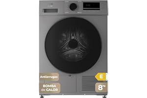 EVVO Secadora De Ropa Nature S8X E - Capacidad de 8kg, Efic. Energética E, Airfresh, Secadora Bomba de Calor, Sensor de Humedad, Antiarrugas, Inicio diferido, 16 Programas, Fácil Instalación, Inox