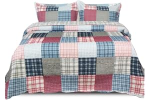 Trendy Realm Quilt Patchwork Bedspread 3 Piece Set – Coverless Quilted Bedspread, Comforter Throw, Summer and All-Season Lightweight Bedding Sets, with 2 Pillow Sham - (Chic Grids, King)