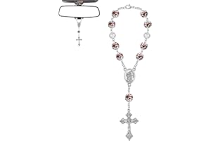 Mrltau Rosenkranz Christopherus Auto, Décoration Rétroviseur, Porte-Bonheur Christianisme pour Voiture, Collier Pendentif Auto, Pendentif Rétroviseur de Voiture, Chapelet de Prières pour Voiture