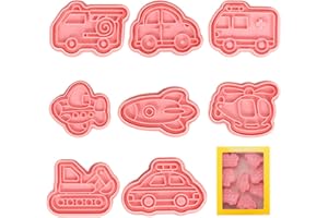 SIPHUS Formine Biscotti per Bambini, Set di 8 Stampi per Biscotti di Veicolo, 3D Tagliabiscotti di Trasporto, Stampini Biscotti Plastica Veicoli, Forme Biscotto per Trasporto Auto