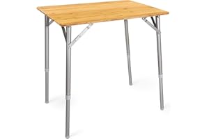 Navaris Table Pliante de Camping - Table Pliable en Bambou avec Pieds en Aluminium Ajustables jusqu'à 65 cm - Camping Parc Jardin Buffet